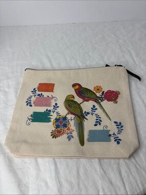 Potluck Press Parrot Floral Canvas Pouch NWOT
